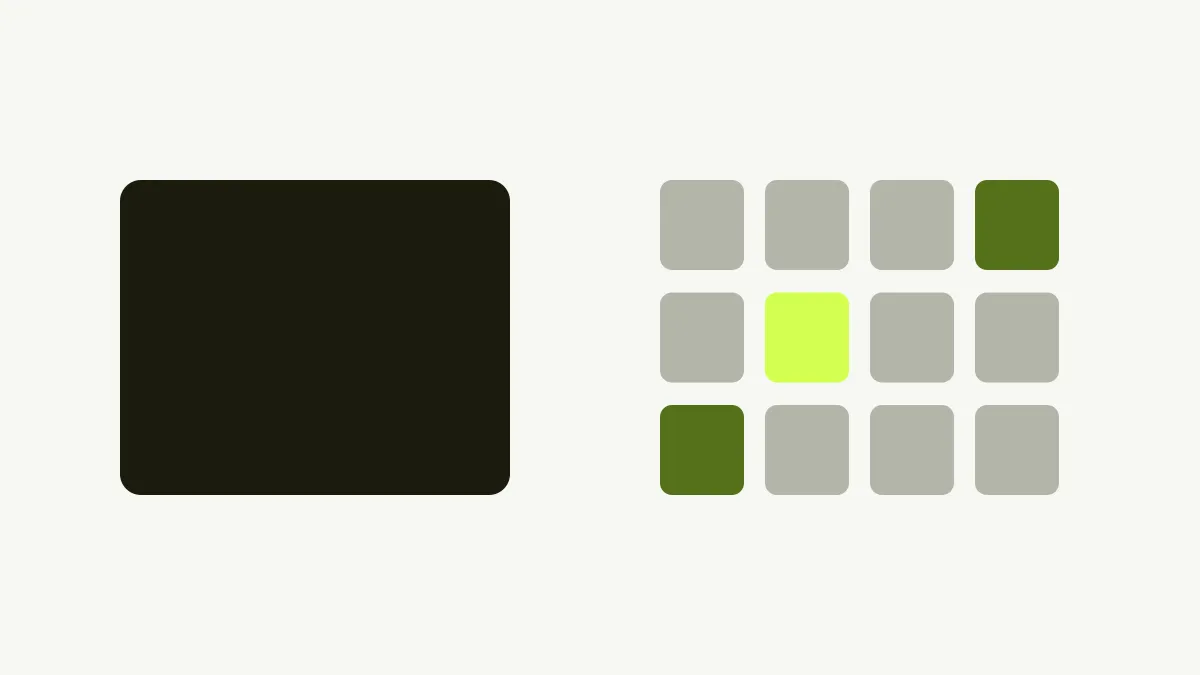 A single dark rounded block on the left; on the right, the same shape cut into a grid of twelve separated fragments.